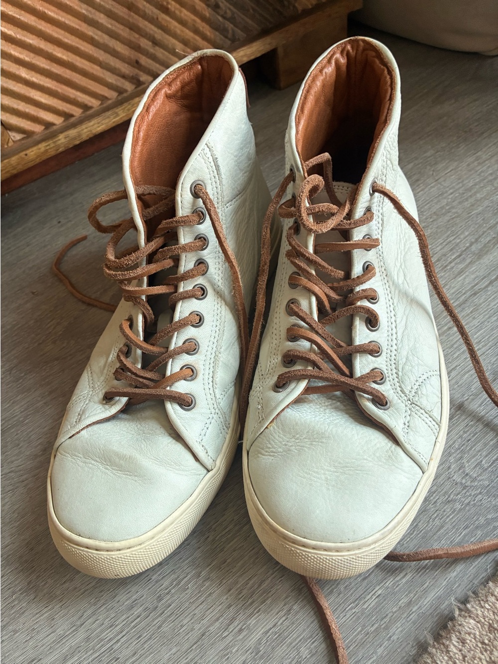 Frye Leather High-Top Sneakers with Brown Accents